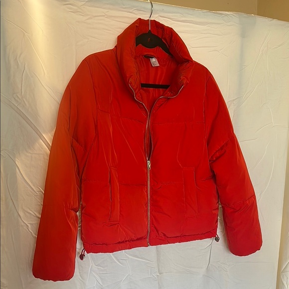 Divided Red Puffer Jacket Quilted Insulated Coat - Picture 1 of 4